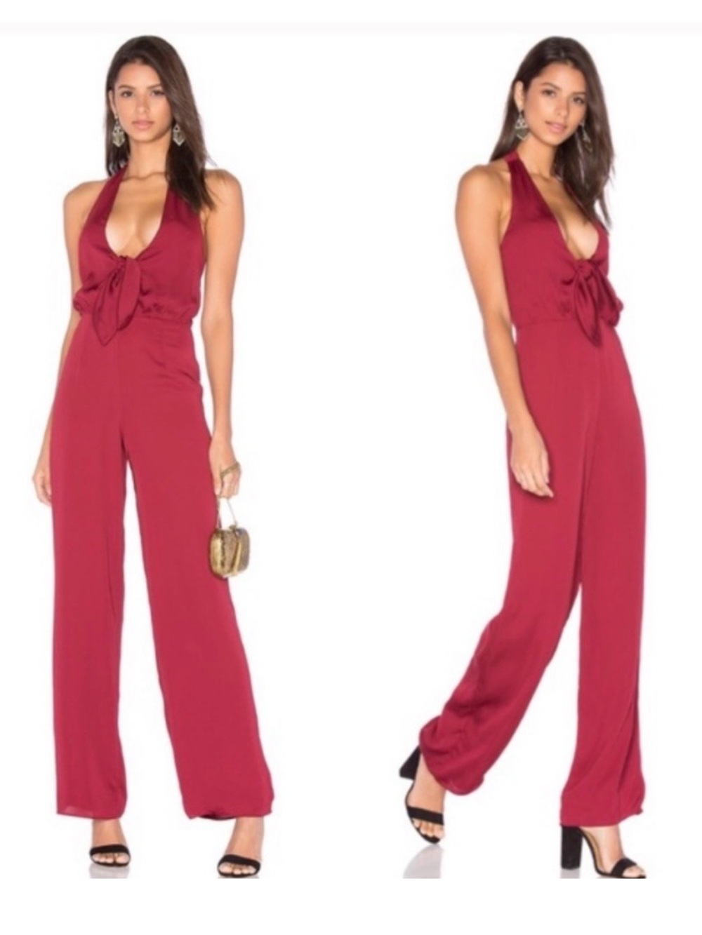 House of Harlow 1960 x Revolve Maroon Burgundy Wide Leg Halter Jumpsuit Medium